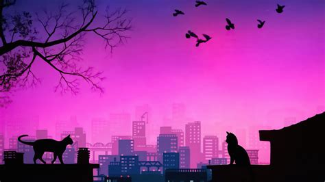 1280x720 Cats Evening Meetup Synthwave 5k 720p Hd 4k Wallpapers Images