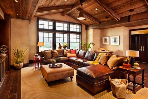 Rustic Western Living Room Decor With Natural Wall Stone