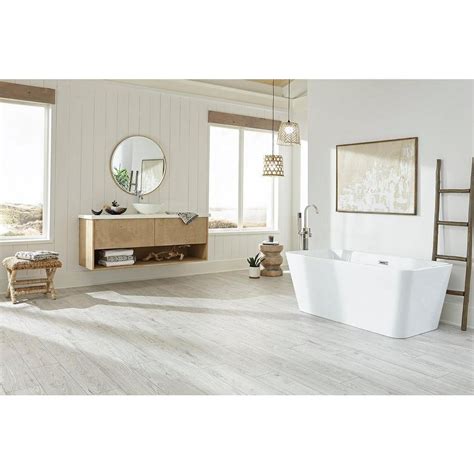Just purchased.the hydroshield laminate doesn't 'click' together like other laminate floors i've with almost all laminate flooring products the issue with water damage is when water gets under, or. Alabaster Oak Water-Resistant Laminate | Oak bathroom ...