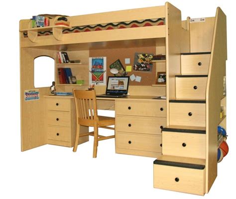 Wood bed with desk underneath. Loft Beds With Desk Underneath And Staircase With Drawers ...