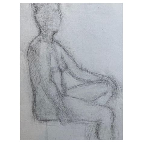 Mid 20th Century French Charcoal Drawing Portrait Of A Standing Nude Women For Sale At 1stdibs