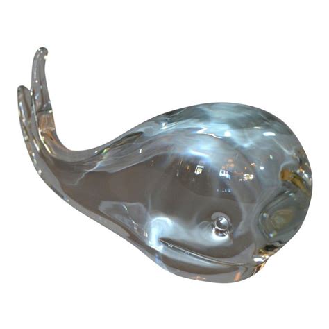 Mid Century Modern Crystal Art Glass Whale By Fm Ronneby Konstglas