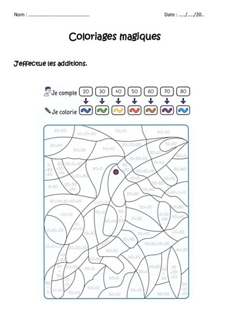 Additionner des dizaines  Cp  Ce1  Coloriage magique à imprimer