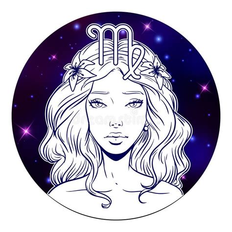 Virgo Zodiac Sign Artwork Beautiful Girl Face Horoscope Symbol Star