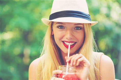 Young Woman Drinking A Smoothie Outside Stock Image Image Of Juice Person 100479727