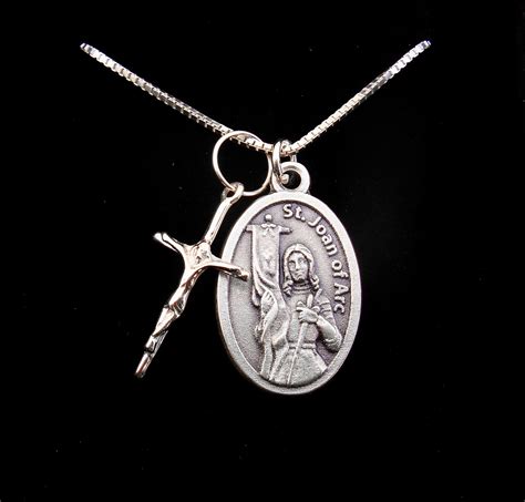 Saint St Joan Of Arc Necklace Personalized Sterling Silver Cross
