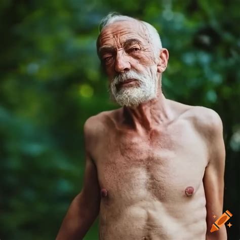 Humorous Image Of A Skinny Old Man Enjoying Sunshine And Cannabis