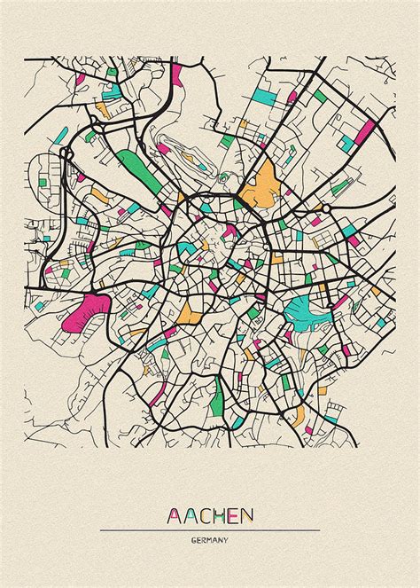 Aachen Germany City Map Drawing By Inspirowl Design Fine Art America