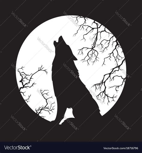Silhouette Of Wolf Howling At The Full Moon Vector Illustration Pagan