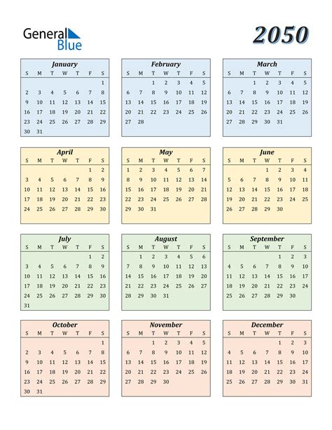 2050 Calendar Pdf Word Excel