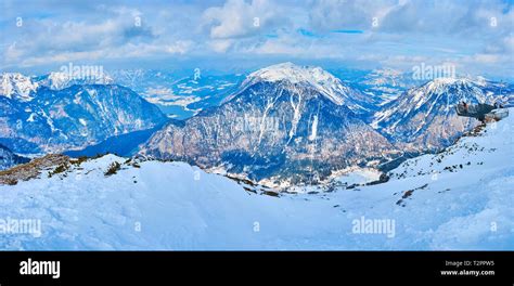 Panorama Of Magnificent Dachstein Alps Of Salzkammergut Region With