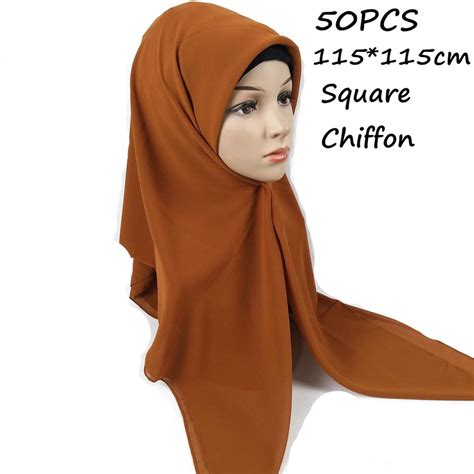H11 50pcs High Quality Square Chiffon Hijab 115 115cm Wrap Shawls