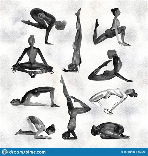 Yoga Relajaci n Y Meditaci n Practicantes Silueta De La Acuarela Stock de ilustración
