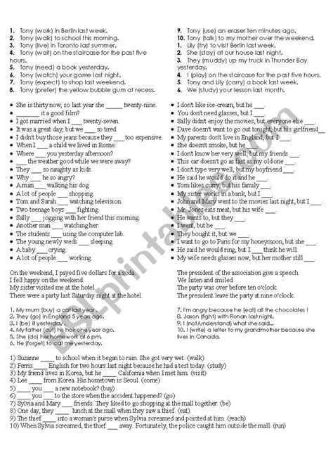 Exercises On Past Simple And Past Progressive Esl Worksheet By