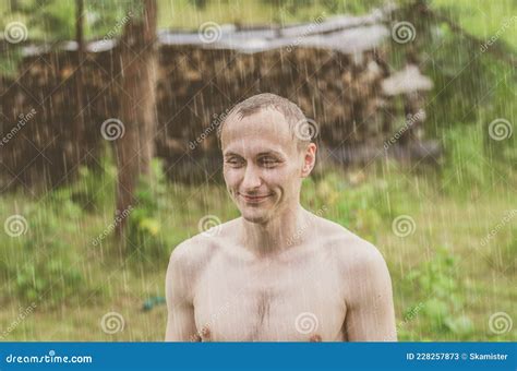 Portrait Of A Naked Man Standing In The Rain Stock Image Image Of People Moving