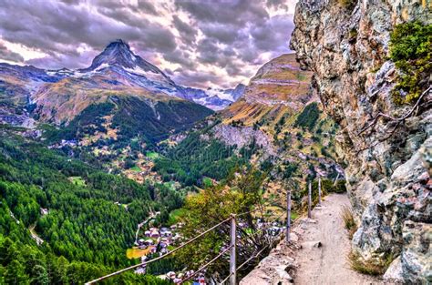 View Of Matterhorn Mountain From A Panoramic Trail Near Zermatt