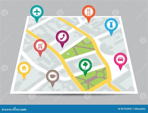 Ejemplo Del Vector De Un Mapa De La Ciudad Con Ubicaciones Ilustración