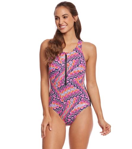 Dolfin Aquashape Womens Printed Zip Front One Piece Swimsuit At Free Shipping
