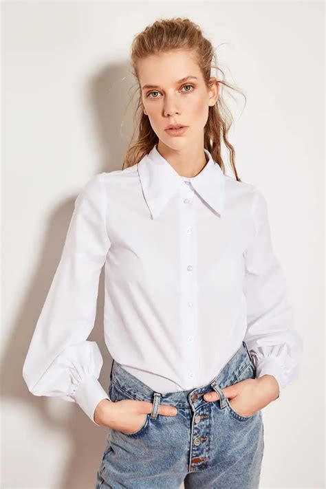 Trendyol Great White Collar Shirt Tclss19oc0001 In Blouses And Shirts
