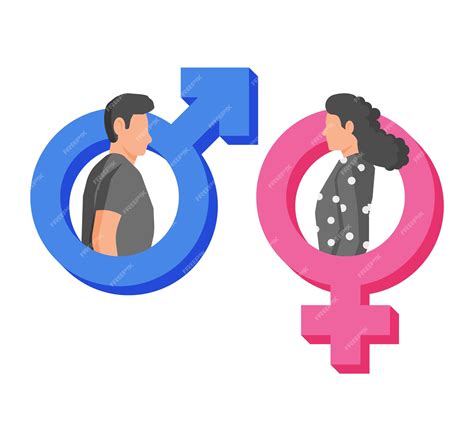 Símbolo De Género Rosa Y Azul Con Personajes De Mujer Y Hombre Aislados En Blanco Signos
