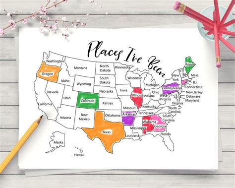 Places Ive Been Map Coloring Page Printable Usa Map Etsy United