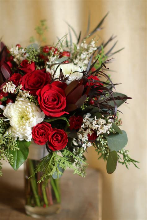 Winter Wedding Bridal Bouquet With Red Roses Red Spray Roses