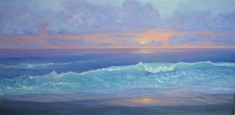 Cape Cod Colorful Sunset Seascape Beach Painting With Wave Painting By