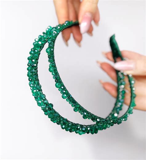 Emerald Headband Bridal Headpiece Green Tiara Beaded Headband Etsy Uk