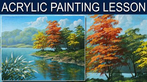 Acrylic Landscape Painting Tutorial Autumn In The River In Step By