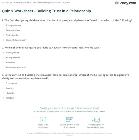 Quiz And Worksheet Building Trust In A Relationship