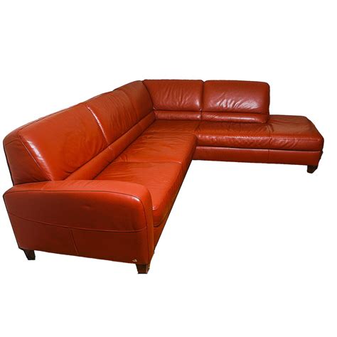 Modern Orange Faux Leather Sectional Sofa Ebth