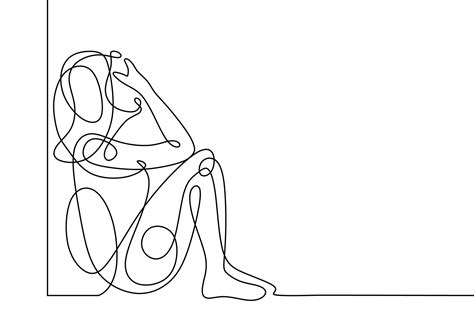 Sad Girl Continuous One Line Drawing People Feeling Stress 3276189