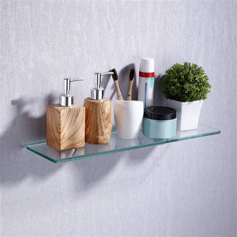 Kes Tempered Glass Shelf 19 Inch Bathroom Shelf With 8mm Thick Glass Wall Mount Rectangular