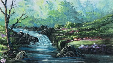Forest River Painting A Beautiful Forest River Landscape In Real Time