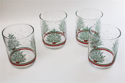 vintage libbey christmas drinking glasses pine or fir trees double old fashioned lowballs
