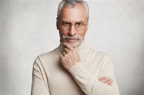 Free Photo Bearded Grey Haired Elderly Man Wearing Turtleneck