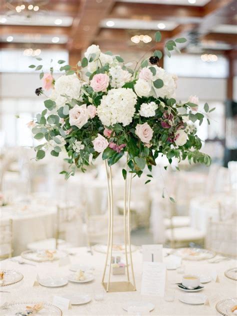 Tall Hydrangea And Rose Wedding Centerpiece Gold Modern Vase Boho