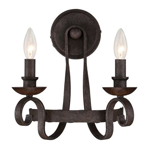 Quoizel Noble 115 In W 2 Light Rustic Black Candle Wall Sconce At