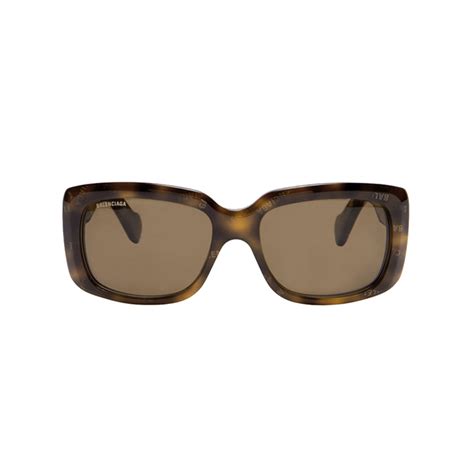 Balenciaga Mens Logo Rectangle Sunglasses Havana Brown