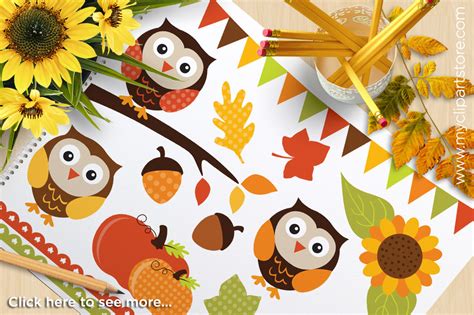 Autumn Owls Fall Harvest Thanksgiving Vector Clipart By