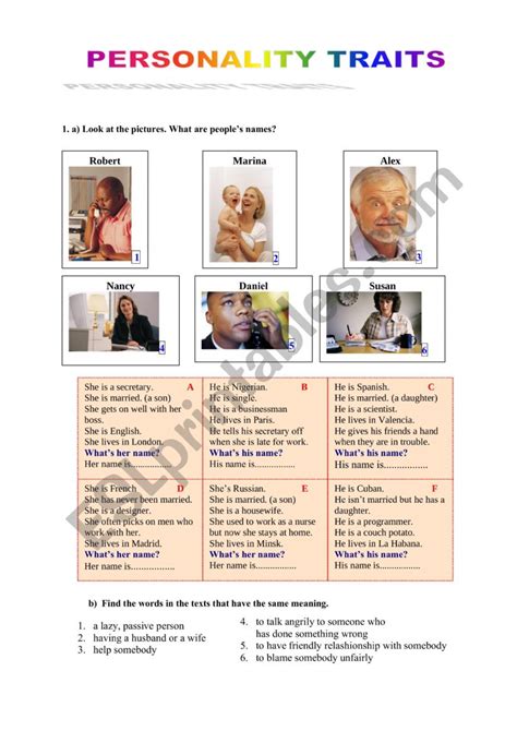 Personality Traits Esl Worksheet By 70anatoly