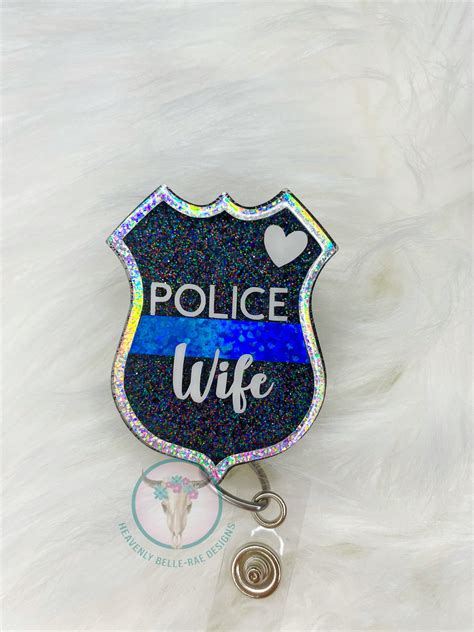 Police Wife Badge Reel Back The Blue Badge Reelthin Blue Etsy