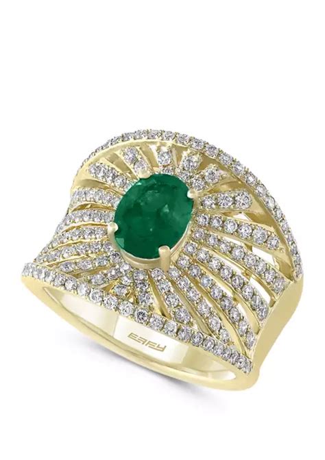 Effy® 1 4 Ct T W Diamond And 3 8 Ct T W Natural Emerald Ring In 14k Yellow Gold Belk