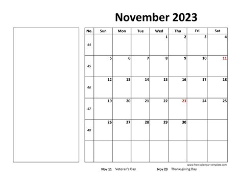 Printable November 2023 Calendar Box And Lines For Notes Free