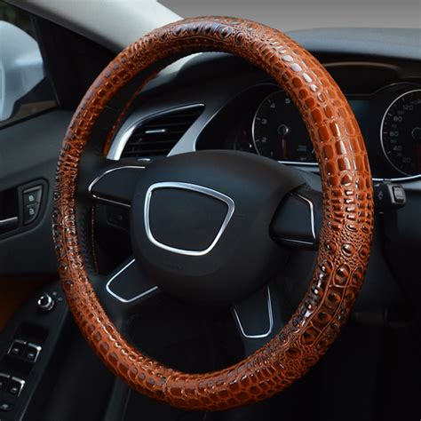 Luxury Crocodile Grain Leather Car Steering Wheel Cover Universal