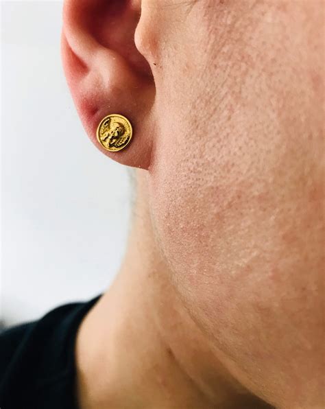 Gold Coin Cupid Circular Stud Earrings Earrings For Men Mens Earrings