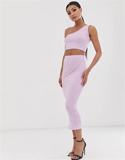 Missguided Co Ord Set One Shoulder Crop Top And Midaxi Skirt In Lilac