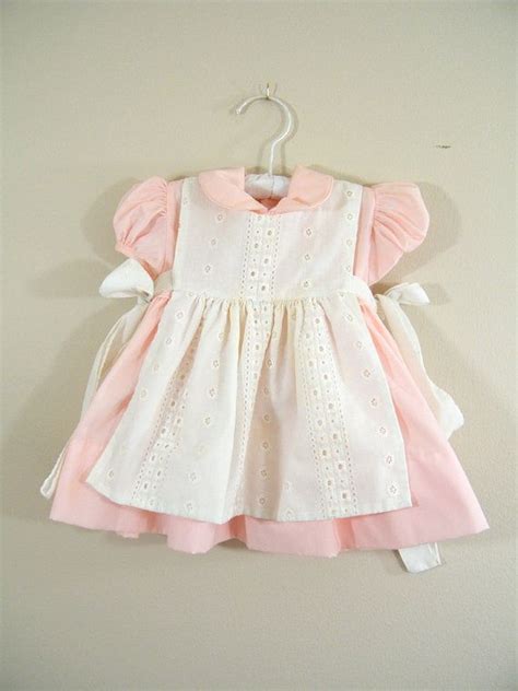 Vintage 1950s Baby Dress Pink Dress With White Apron Size Medium