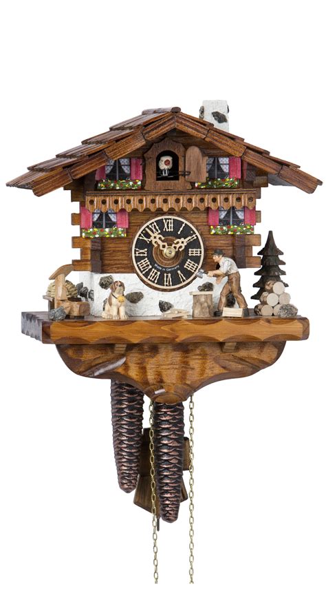 Cuckoo Clock Black Forest House With Moving Wood Chopper 1 Day Cuckoo