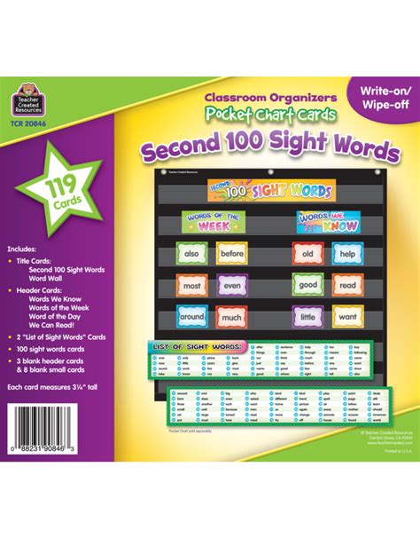 Second 100 Sight Words Pocket Chart Cards Tools 4 Teaching